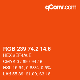 カラーコード: RGB 239 74.2 14.6 | qconv.com