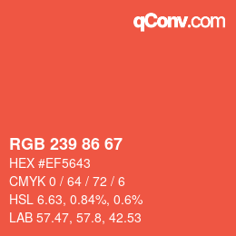 颜色代码: RGB 239 86 67 | qconv.com