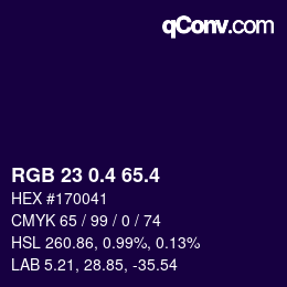 カラーコード: RGB 23 0.4 65.4 | qconv.com