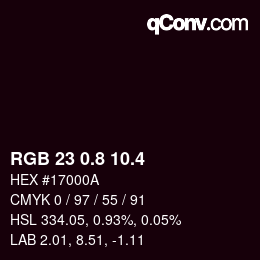 カラーコード: RGB 23 0.8 10.4 | qconv.com