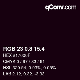 カラーコード: RGB 23 0.8 15.4 | qconv.com