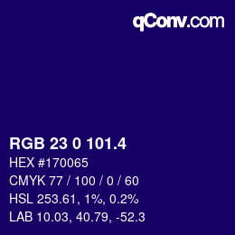 カラーコード: RGB 23 0 101.4 | qconv.com