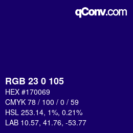 颜色代码: RGB 23 0 105 | qconv.com