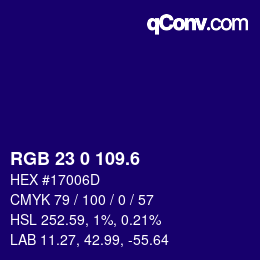 カラーコード: RGB 23 0 109.6 | qconv.com