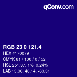 カラーコード: RGB 23 0 121.4 | qconv.com