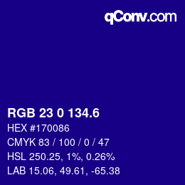 カラーコード: RGB 23 0 134.6 | qconv.com