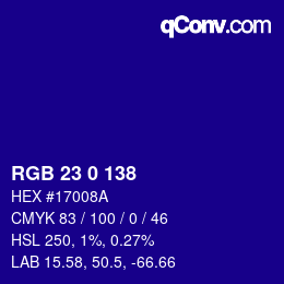 颜色代码: RGB 23 0 138 | qconv.com