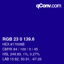 カラーコード: RGB 23 0 139.6 | qconv.com