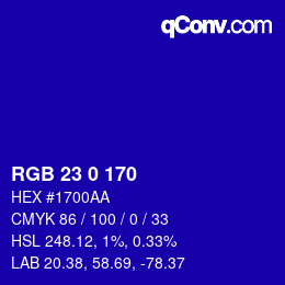 カラーコード: RGB 23 0 170 | qconv.com