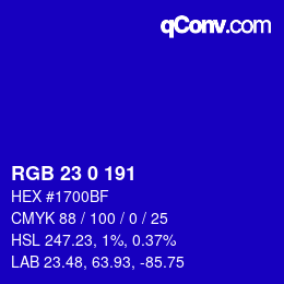 Color code: RGB 23 0 191 | qconv.com