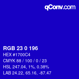 Color code: RGB 23 0 196 | qconv.com