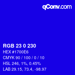 Color code: RGB 23 0 230 | qconv.com