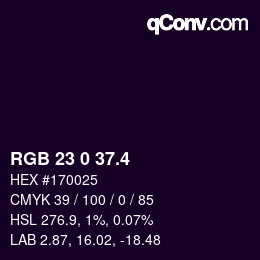 カラーコード: RGB 23 0 37.4 | qconv.com