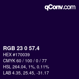 カラーコード: RGB 23 0 57.4 | qconv.com