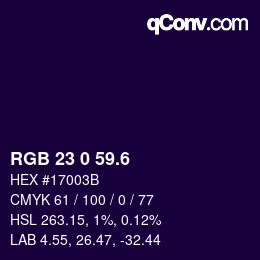 カラーコード: RGB 23 0 59.6 | qconv.com