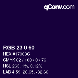 颜色代码: RGB 23 0 60 | qconv.com