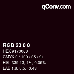 Color code: RGB 23 0 8 | qconv.com