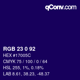 颜色代码: RGB 23 0 92 | qconv.com