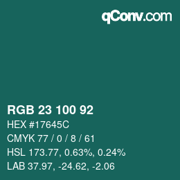 カラーコード: RGB 23 100 92 | qconv.com