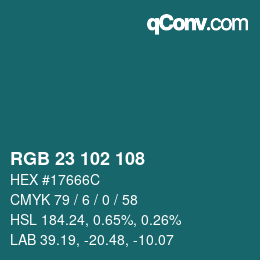 Color code: RGB 23 102 108 | qconv.com
