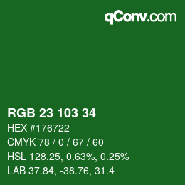 Color code: RGB 23 103 34 | qconv.com
