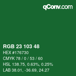 Color code: RGB 23 103 48 | qconv.com