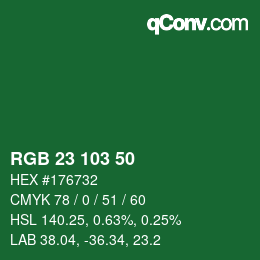 Color code: RGB 23 103 50 | qconv.com