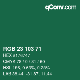 カラーコード: RGB 23 103 71 | qconv.com
