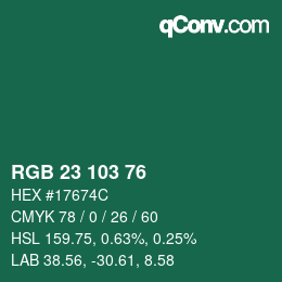 Color code: RGB 23 103 76 | qconv.com
