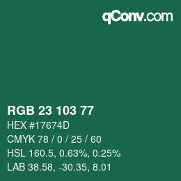 Color code: RGB 23 103 77 | qconv.com