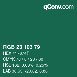 カラーコード: RGB 23 103 79 | qconv.com
