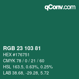 Color code: RGB 23 103 81 | qconv.com