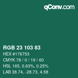Color code: RGB 23 103 83 | qconv.com