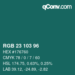 Color code: RGB 23 103 96 | qconv.com