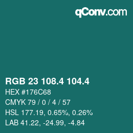 カラーコード: RGB 23 108.4 104.4 | qconv.com