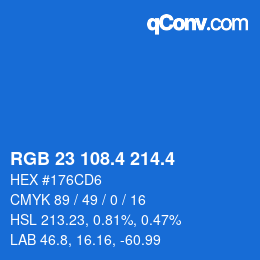 カラーコード: RGB 23 108.4 214.4 | qconv.com
