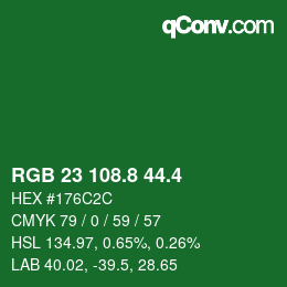 カラーコード: RGB 23 108.8 44.4 | qconv.com