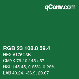 カラーコード: RGB 23 108.8 59.4 | qconv.com