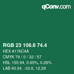 カラーコード: RGB 23 108.8 74.4 | qconv.com