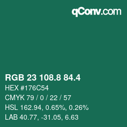 カラーコード: RGB 23 108.8 84.4 | qconv.com
