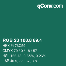 カラーコード: RGB 23 108.8 89.4 | qconv.com