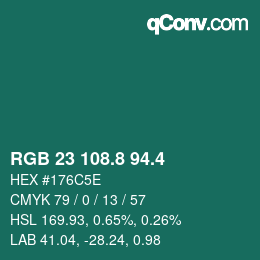 カラーコード: RGB 23 108.8 94.4 | qconv.com