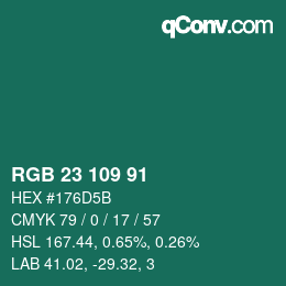 Color code: RGB 23 109 91 | qconv.com