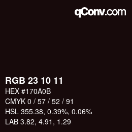 カラーコード: RGB 23 10 11 | qconv.com