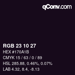 Color code: RGB 23 10 27 | qconv.com