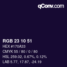 颜色代码: RGB 23 10 51 | qconv.com