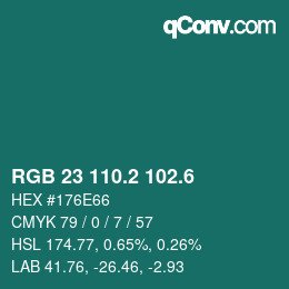 カラーコード: RGB 23 110.2 102.6 | qconv.com