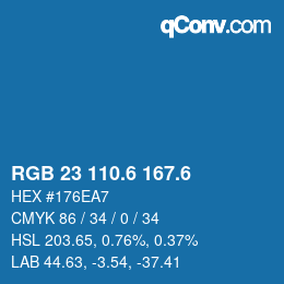 カラーコード: RGB 23 110.6 167.6 | qconv.com