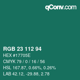 Color code: RGB 23 112 94 | qconv.com