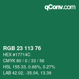 Color code: RGB 23 113 76 | qconv.com
